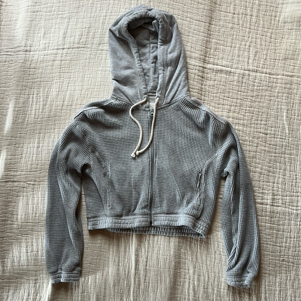 Aerie Cropped Waffle Zip-up